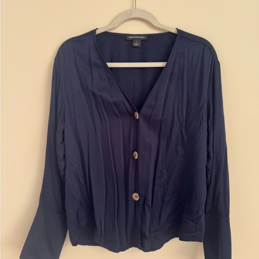 Something Navy Women's Navy Button Down Shirt